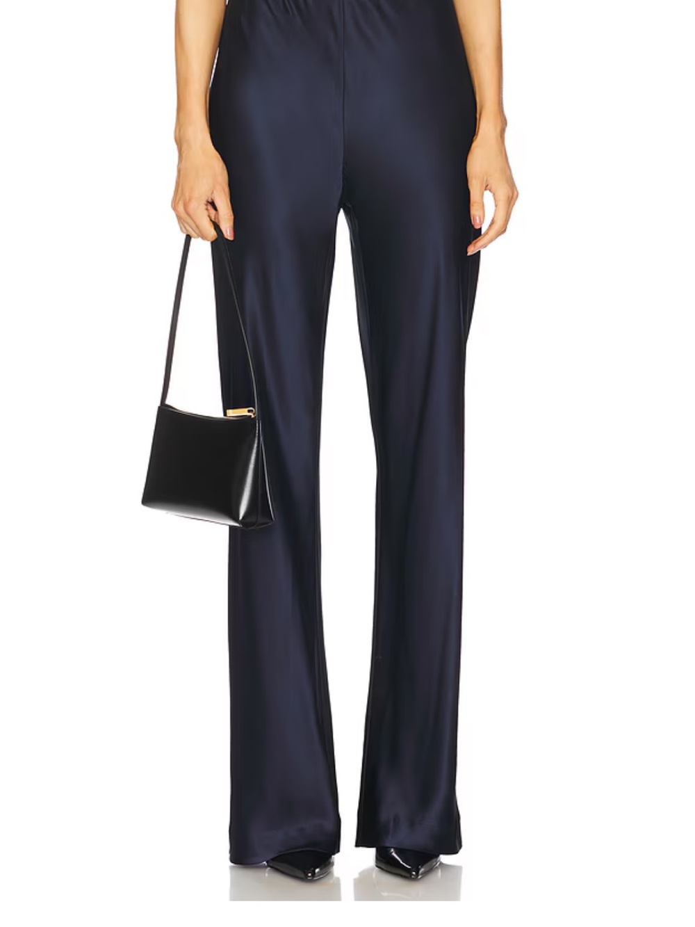Evaes Navy Satin Wide-Leg Trousers